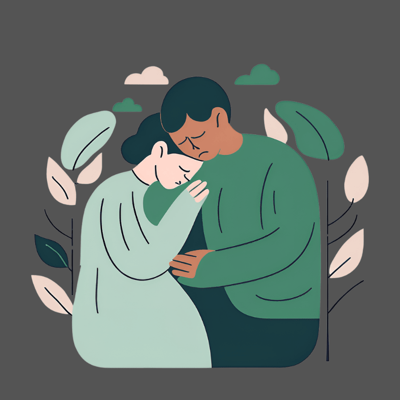 a man and woman looking sad and grieving